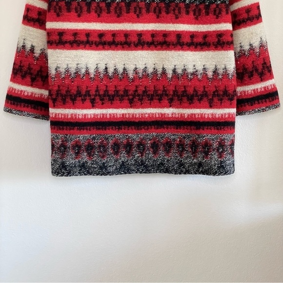 Sandro Wool Blend Patterned Coat Red Black Ivory Small - Picture 8 of 16